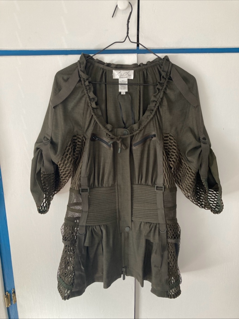 Byron Lars Olive Mesh-Panel Zip-Up Jacket
